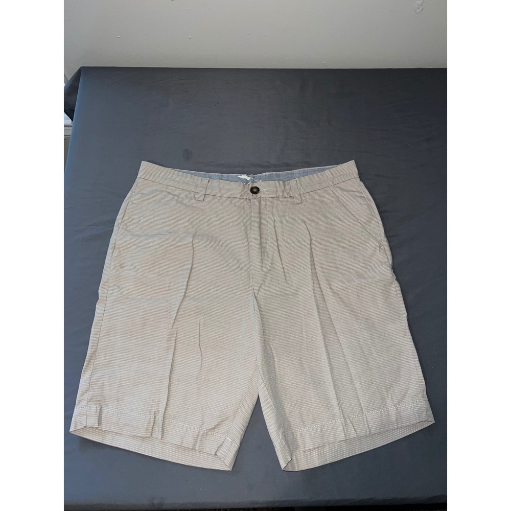 Bob Timberlake Mens Tan Micro Stripe Flat Front Chino‎ Shorts Size 36 Casual
